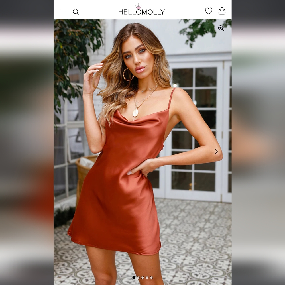 Elegant Brown Satin Cowl Neck Dress